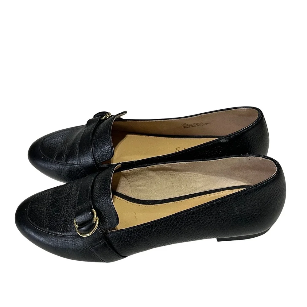 Talbots Black Leather Buckle Loafer Shoes Size 6.5N Career Office Capsule Fall